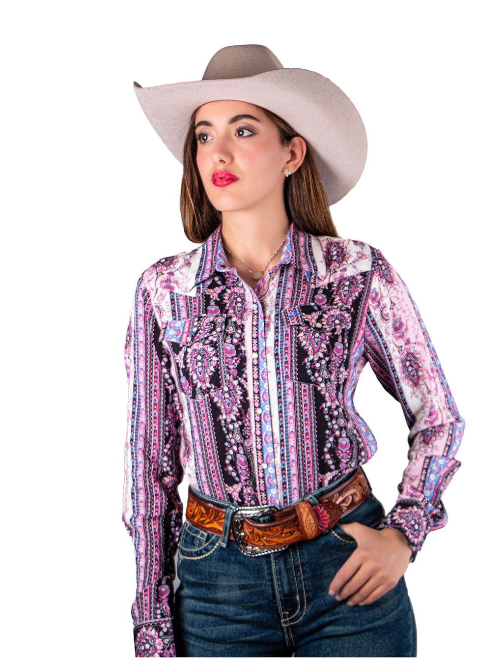 Camisa vaquera Franjas boho flores negra CM101