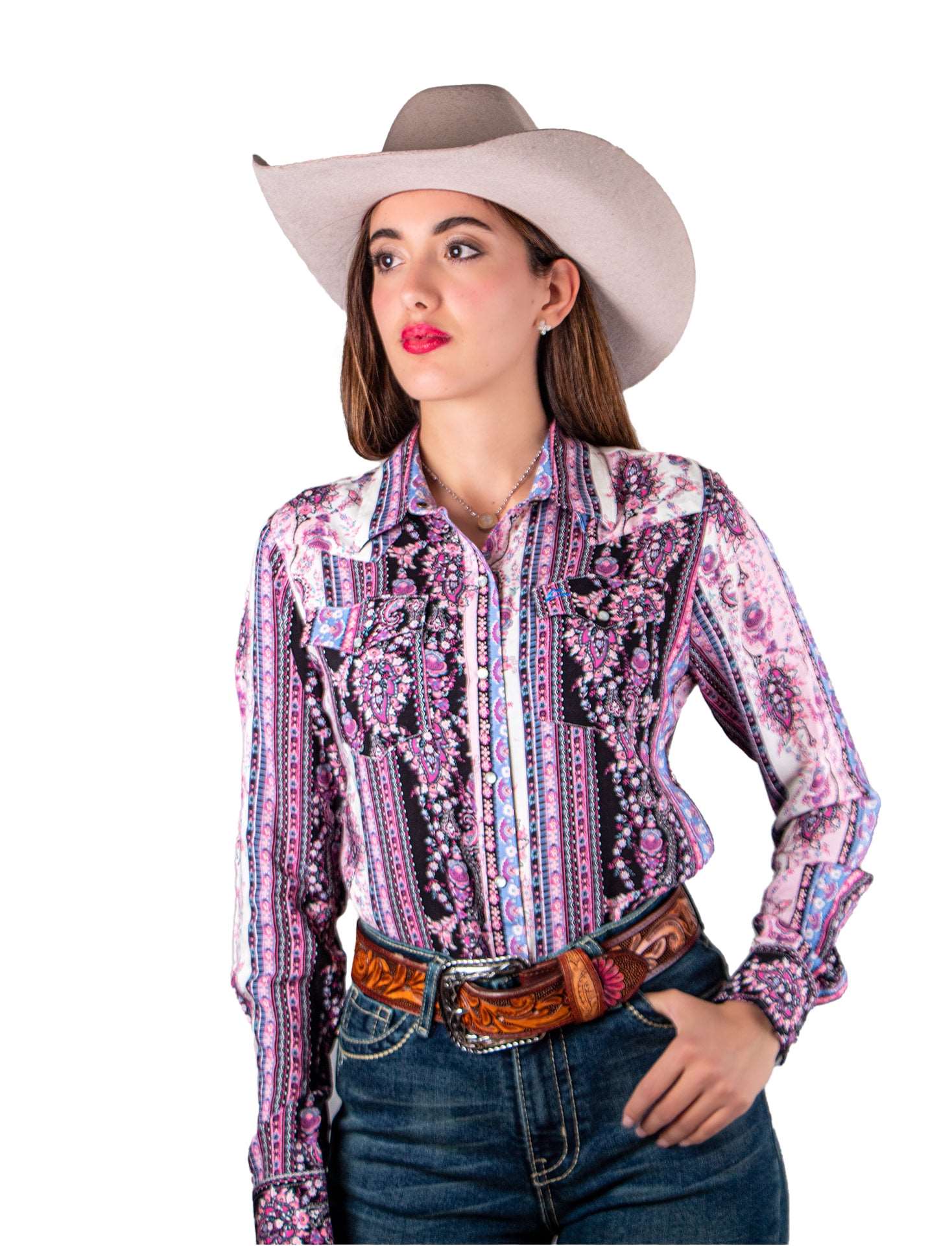 Camisa vaquera Franjas boho flores negra CM101