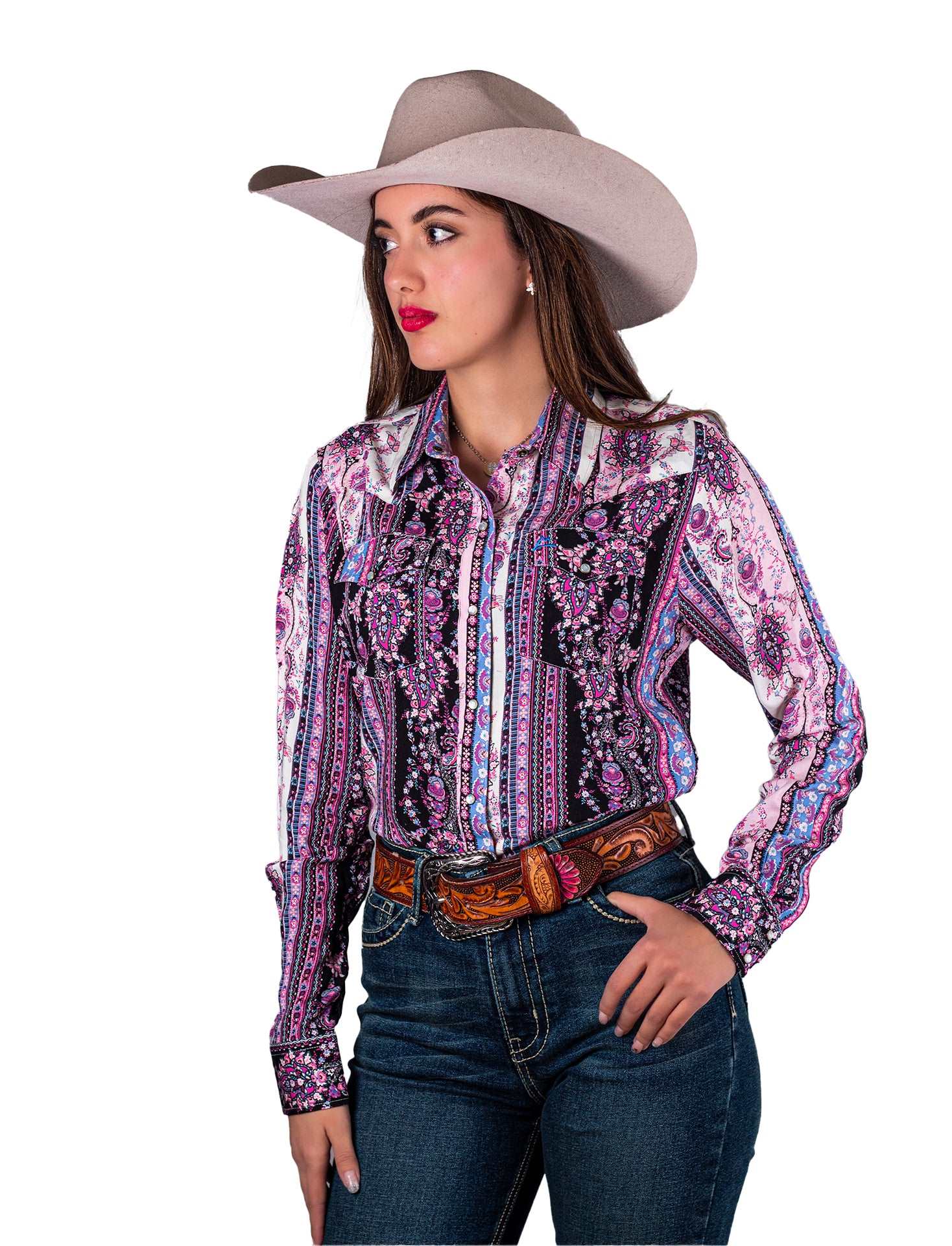 Camisa vaquera Franjas boho flores negra CM101