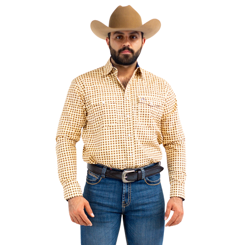 Camisa Vaquera Estampado Biznaga Amarilla