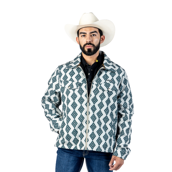 Chamarra Vaquera Tribal Azteca Verde/Blanco