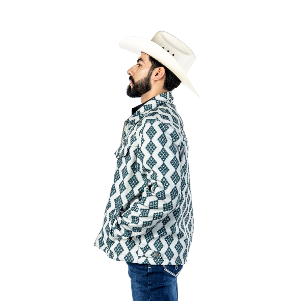 Chamarra Vaquera Tribal Azteca Verde/Blanco