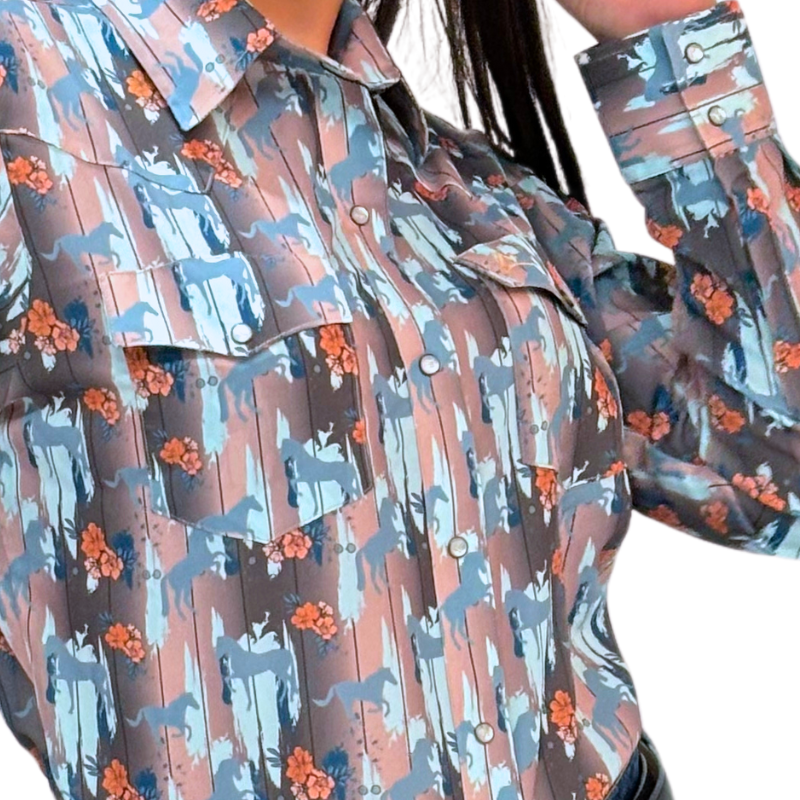 Camisa Vaquera Dama Estampado Establo
