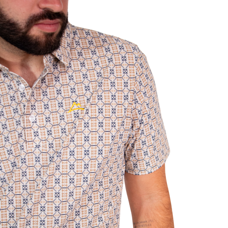 Polo Caballero UV Print Beige/Azul/Amarillo