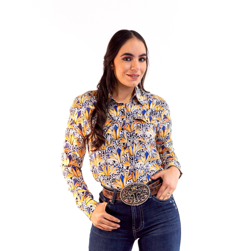 Camisa Vaquera Dama Flores Amarillas CM110