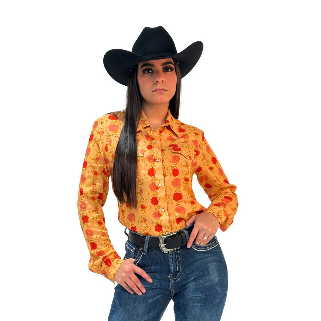 Camisa Vaquera Dama Estampado Dalia Durazno