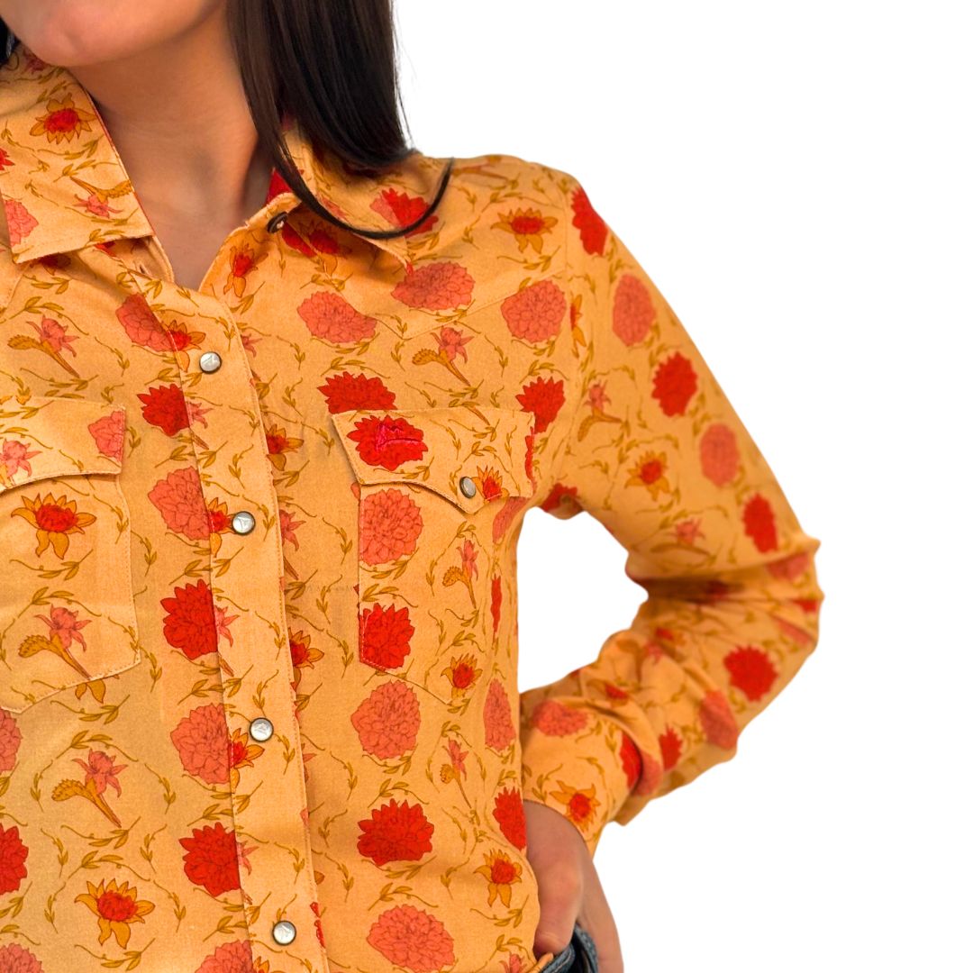 Camisa Vaquera Dama Estampado Dalia Durazno