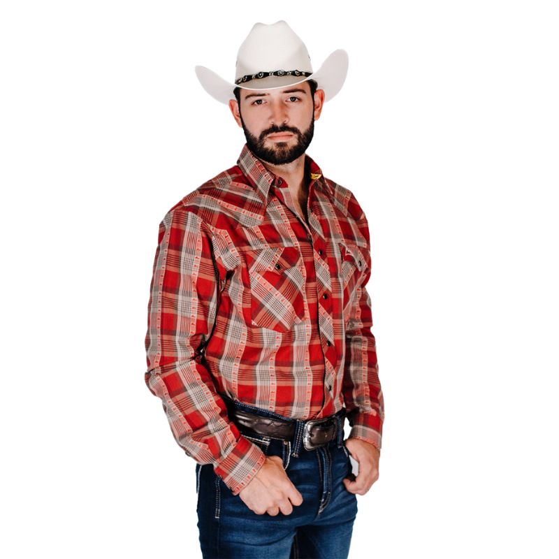 Camisa Vaquera Icy Denver Hombre Cuadros Vino