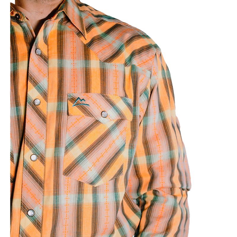Camisa Vaquera Preteñido Cuadros Naranja