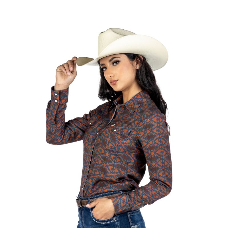 Camisa Vaquera Dama Estampado Mosaico Azteca