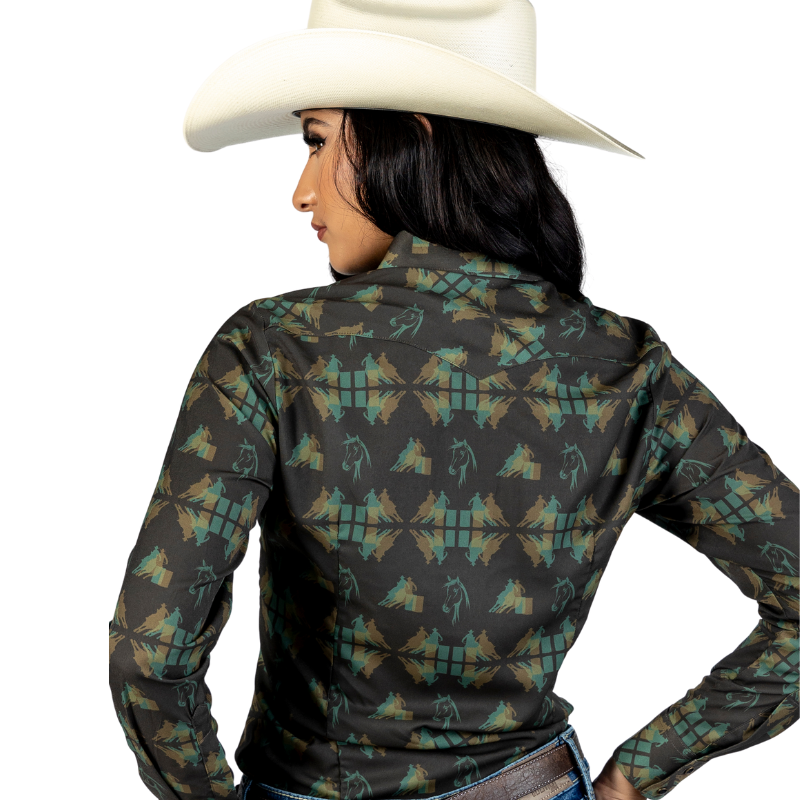 Camisa Vaquera Dama Estampado Yegua Color Verde