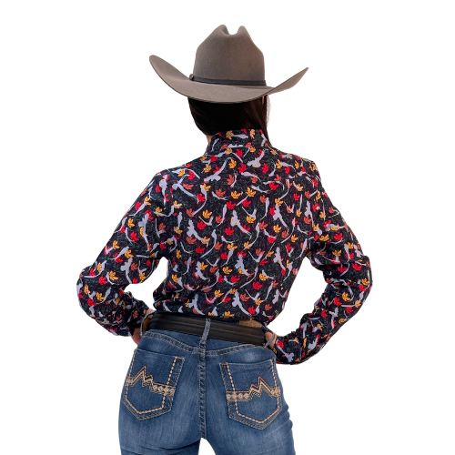 Camisa Vaquera Dama Estampado Quetzal Marino A-CM135