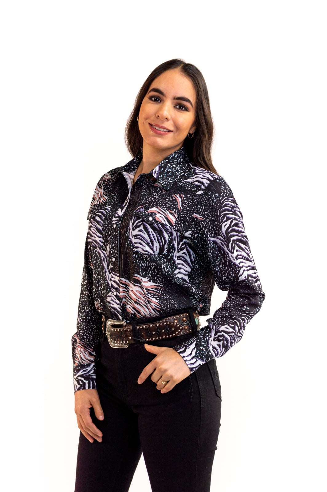 Camisa Vaquera Premium animal print negro