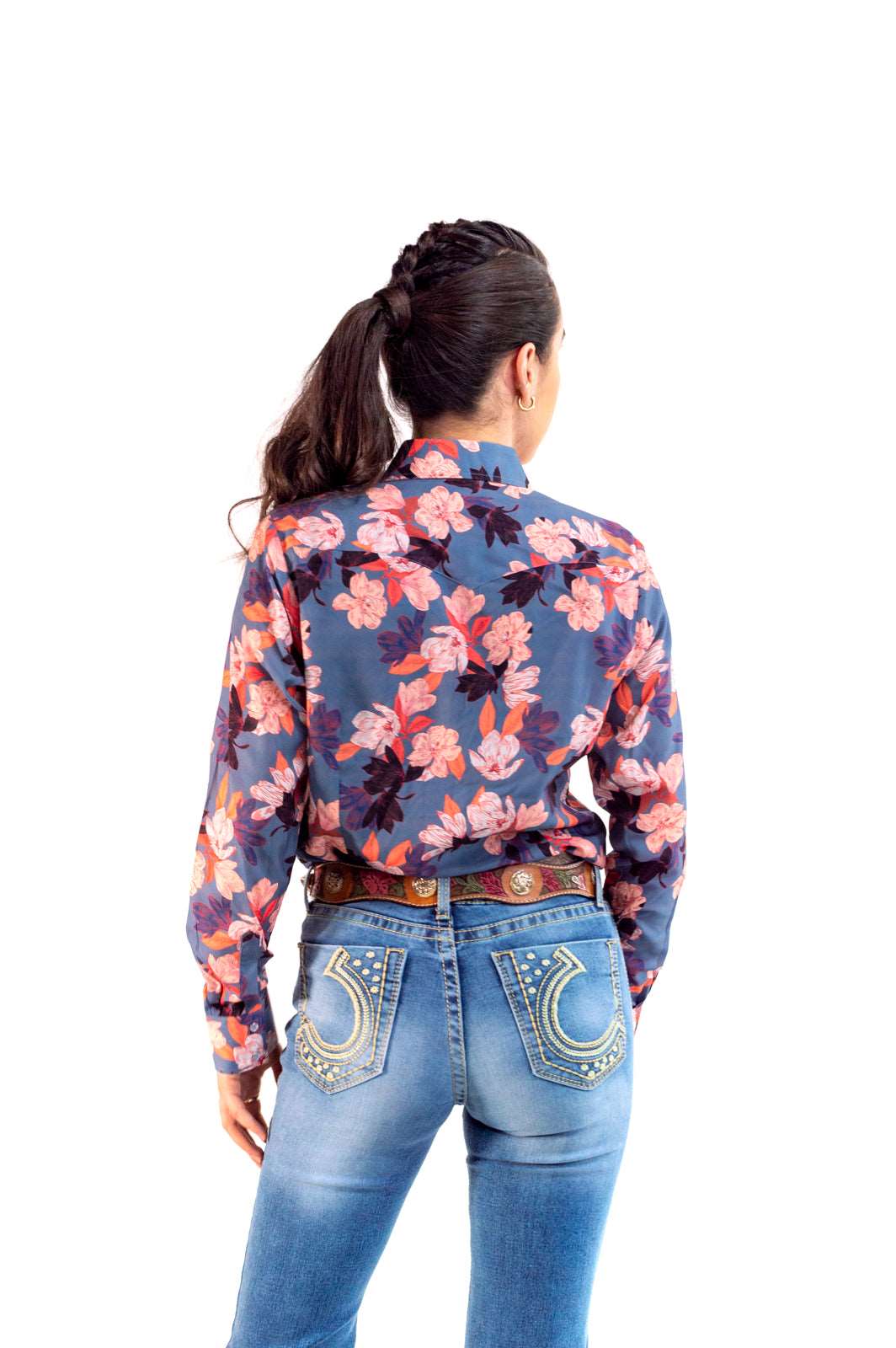 Camisa Vaquera Premium CELESTE, FLORES BLANCO Y MARINO CM104