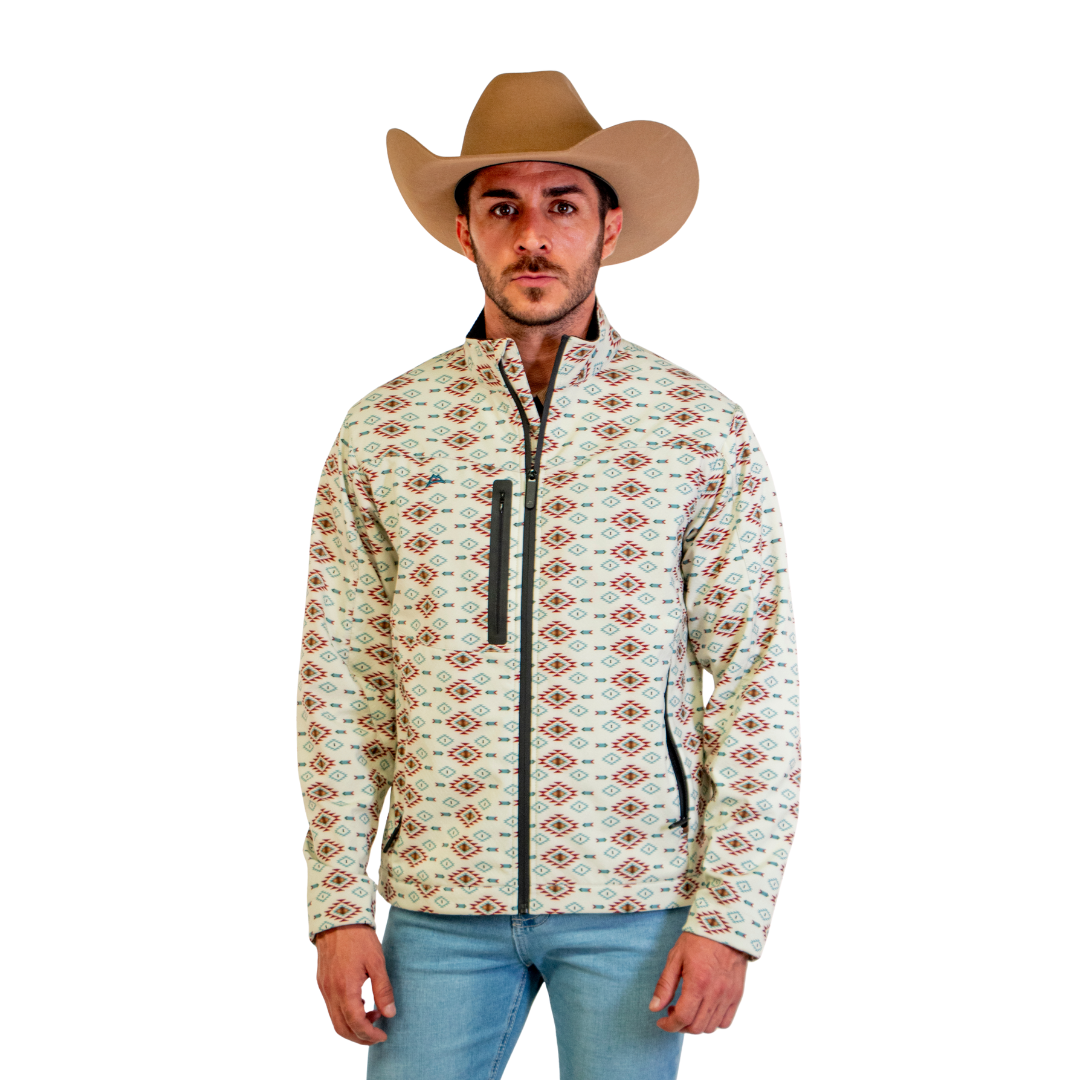 Chamarra Vaquera Spandex Tribal Flechas Beige