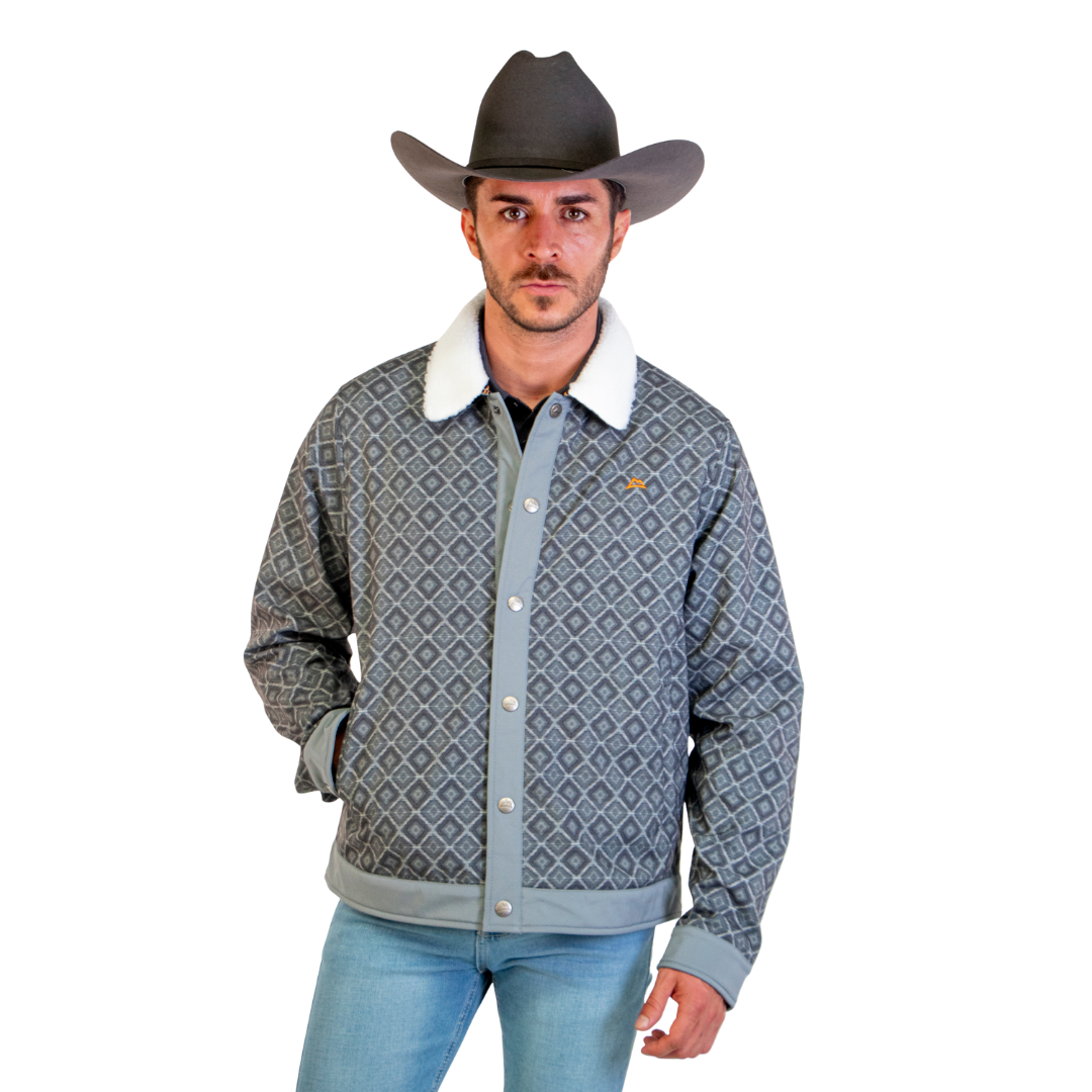 Chamarra Vaquera Felpa Étnico Gray